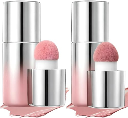 2PCS Colorete Liquido—colorete En Gel Con Aplicador De Esponja, De Textura Ligera Y Sedosa(Bare Pink Peach+Pink Sunset)