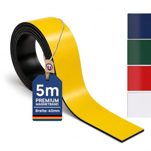 Magnetband Kennzeichnungsband farbig, Breite 40mm - 5m Rolle - Magnetstreifen - Zum Beschriften und Markieren, von Lager, Werkstatt, für Whiteboards, Flipcharts, Präsentationen, Farbe:gelb
