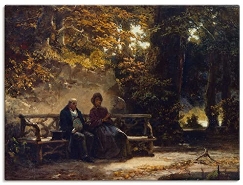 ARTLAND Wanddeko Leinwand Bilder Wandbild Wald Garten Sitzbank Pärchen Das Paar auf der Bank 1860 Biedermeier Carl Spitzweg T6MI