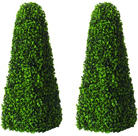 Primrose Pair of 90cm Topiary Obelisk Leaf Effect Green Buxus Indoor Outdoor Artificial Tree Decorations