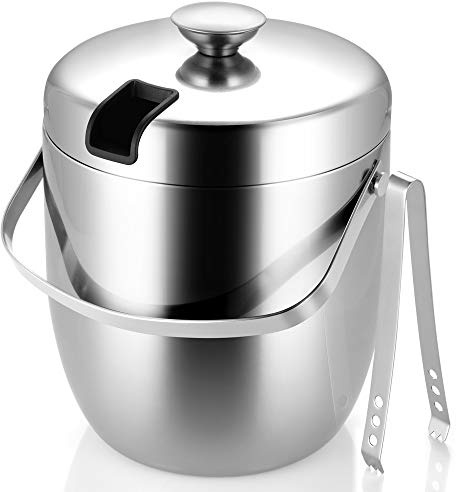 Eiskübel, Isolierter Edelstahl Doppelwand-Eiskübel mit Deckel, mit Edelstahl-Eiszange, Viel Größere Kapazität Weinkühler -2.8L