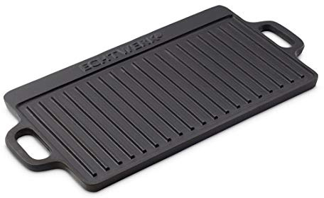 ECHTWERK Grillplatta liten 45,5 x 23 x 1,5 cm av gjutjärn med 2 handtag och emaljbeläggning, grillpanna/grillplatta för eldstad, grillplats, lägereld, ugn eller spis