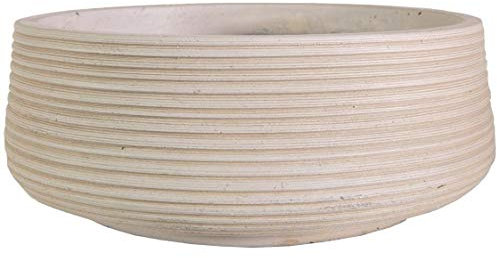 IDEALIST 12 Inch Garden Bowl Planter | Ribbed Beige Reinforced Stone Succulent Plant Pot | Bonsai Pot with Drainage Holes D31 H12 cm, with Inner Top D27 cm, 9 litres