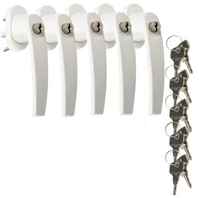 JUVA Fenstergriffe Abschliessbar Weiß | 5 Stück | Kindersicherung Fenster | Drehkipp-Rasterolive mit Schloss & Schließzylinder | Einbruchschutz Fenstergriff | versperrbare Fenstersicherung Kinder