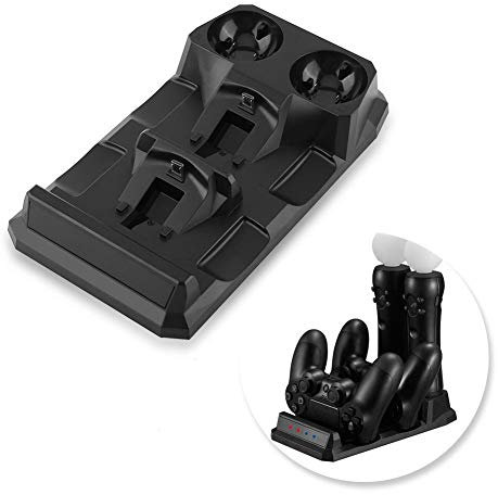 Caricabatterie 4 in 1 per controller di gioco PS Move/ alimentato da USB host, base di ricarica rapida, con indicatore dello stato di carica, controller Organizer