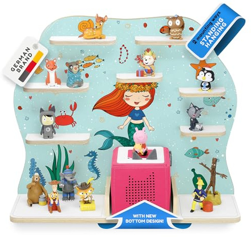 stadtecken Kinder Regal für Musikbox I Geeignet für die Toniebox und ca. 50 Tonies I Perfekte Aufbewahrung für Kinderzimmer I zum Aufstellen oder Aufhängen (Meerjungfrau grün, Groß)