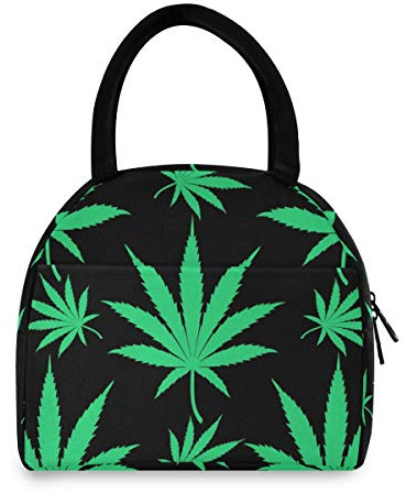 linomo - Bolsa térmica para almuerzo, diseño de hojas de cáñamo, color verde