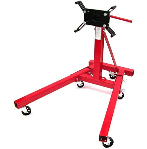 D&L Motorständer 900kg - U-förmiges Grundgestell, 6 stabile Metall-Lenkrollen, 4 verstellbare Aufnahmepunkte, klappbar, Universalmotoranpassung, Rot, Stahlrahmen, Bodenmontage