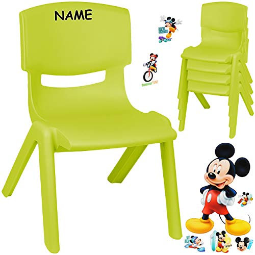 alles-meine.de GmbH Kinderstuhl/Stuhl - Motivwahl - grün - apfelgrün + Sticker - Mickey Maus - inkl. Name - Plastik - bis 100 kg belastbar/kippsicher - für INNEN & AUßEN - 0 ..