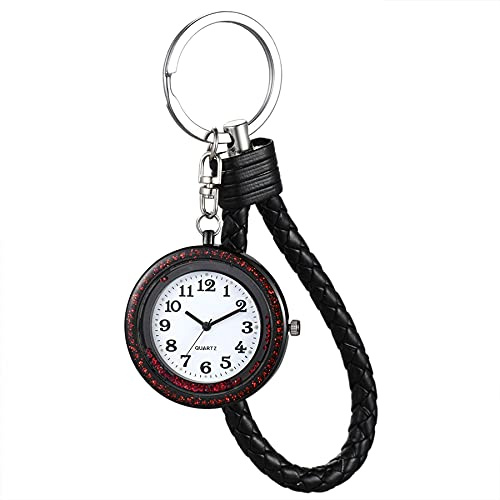 JewelryWe Karabineruhr Taschenuhr mit Schlüsselanhänger, Einzigartige Leder Kordelkette Karabiner Uhr Analog Quarz Schlüsselring Schlüsselbund Uhr für Ärzte Krankenschwestern Sanitäter Köche