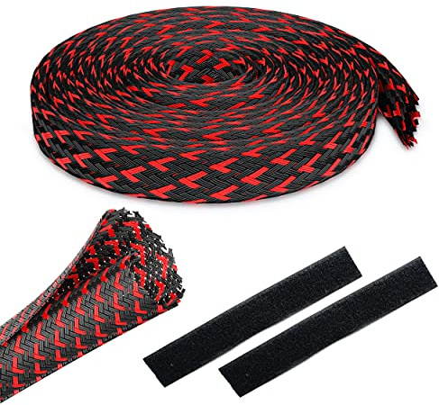 GEARit (25 Feet, 3/4 Inch) Split Sleeve Cord Covers Cable Protector Wire Loom Tubing Cable Management Sleeve for PC Computer - Chewing Cord Protectors from Pets, Cats, Dogs, Rabbits - Black/Red
