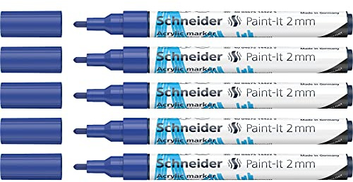 Schneider 120103 Paint-It Acrylstifte (mit 2 mm Rundspitze, hochdeckende Acrylfarben für Holz, Leinwand, Stein uvm.) 5er Pack, blau