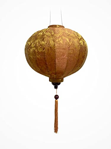 Art Saigon Asiatische Laterne aus Seide, Farbe Rost Gold, R Ø33cm - Traditionelle Hoi An Laterne aus Stoff, Bambus und Holz, Handgemacht - Dekoration und Handwerk aus Vietnam (R20-MA)