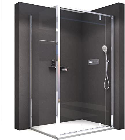 BERNSTEIN - Cabine de douche d'angle 90x140x195cm porte battante verre trempé ESG 6mm anticalcaire, Profilés Chrome, Charnières réversibles gauche/droite - NT606 FLEX