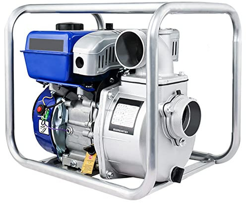 Pompa d'Acqua a Benzina 8,5 CV Max. Prevalenza 32 M Pompa da Giardino Motopompa Autoadescante Pompa per Irrigazione da Giardino Piscina,Blue-3inch