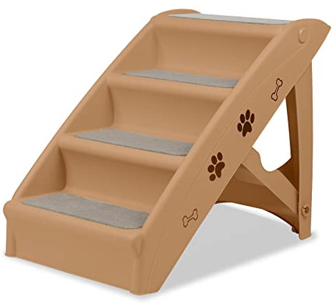 Froadp 49x38x61cm Klappbare Treppen für Hunde aus Kunststoff Faltbare Hundetreppe mit 4 Stufen & Filz Matte rutschfeste Katzentreppe Bett Balkon Sofa Tragebare Haustiertreppe für Hund Katzen (Braun)