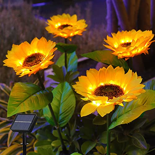 Azazaza Lot de 3 lampes solaires en forme de tournesol - 10 LED - Étanches - Décoration solaire pour cour, jardin, allée