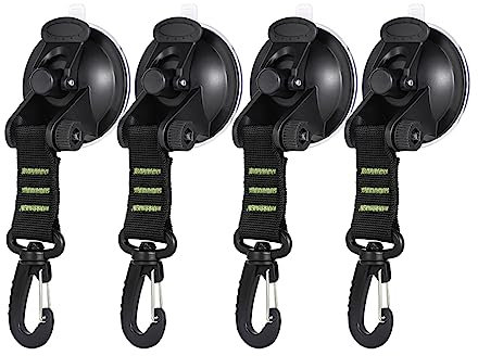 JNNJ 4 Pièces Ancre à Ventouse avec Fixation du Crochet d'Arrimage, Ventouse Crochet Voiture, Tentes Latéral Voiture Accessoire Bâche de Camping, pour Voiture Bateau Camping Tente Bagage(Vert)