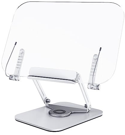Buchständer Acryltafel 360° Drehbar Aluminiumsockel Kochbuch Lehrbuchhalter Einstellbar Rezept Dokumentständer für Büro Küche Schule