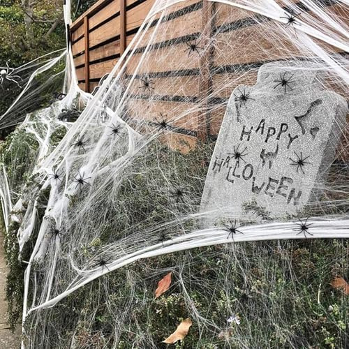 ZZRSYJ 300g Halloween Spinnennetz Mit 60 Spinnen - Stretch Deko für Karneval, Fasching, Party Dekoration, Outdoor Garten