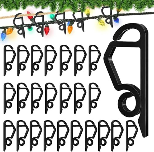 Riisoyu 120 PCS Christmas Light Clips, Black Gutter Hanging Hooks Mini Heavy Duty Gutter Hook Durable Plastic Gutter Clip with Double Hooks for Outdoor Halloween Xmas String Lights