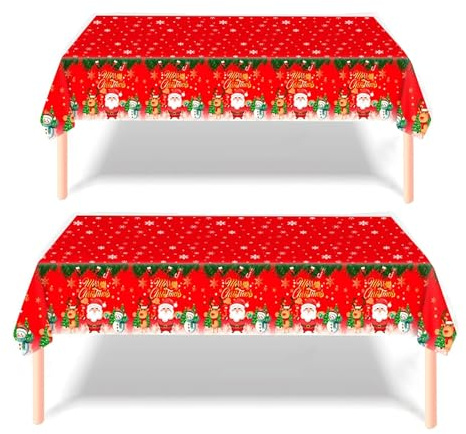 2 Stück Weihnachtstischdecke,137 x 274 cm Rechteckig Weihnachts Tischdecke Fleckschutz Tischdecken für Weihnachten Party,Weihnachten tischdeko