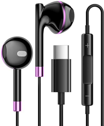 Vunake Écouteurs USB C pour Samsung A53 A33 A54 A34 S23 FE S21,Écouteurs Intra Auriculaires USB Type C en Tressé Oreillettes Filaires Anti-Bruit Casque avec Micro pour Mi 12T Pixel 6a 7a
