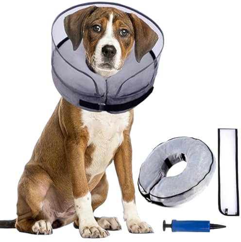 Halskrausen für Hunde,2-in-1 Aufblasbares Hundehalsband für Genesung nach Operationen oder Wunden, Hundekragen Schutzkragen Krägen für Haustiere Einstellbar Bequem Schutzkragen,grau ML