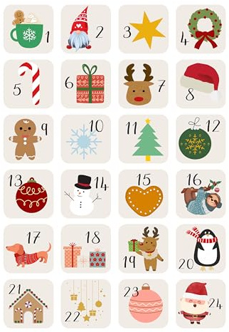 TryPinky Set di immagini termoadesive con numeri del calendario dell'Avvento DIN A4 da stirare per riempire tessuti per il calendario dell'Avvento 2023 diversi motivi per bambini e adulti (motivo 1)