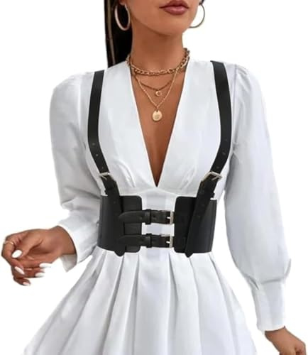 Bcenoilua Dambälte punk PU läder underbröstkorsett bälte gotisk justerbar kropp midjebälte mode steampunk korsett midjebälte för cosplay halloween party outfit kostym, svart, En Storlek