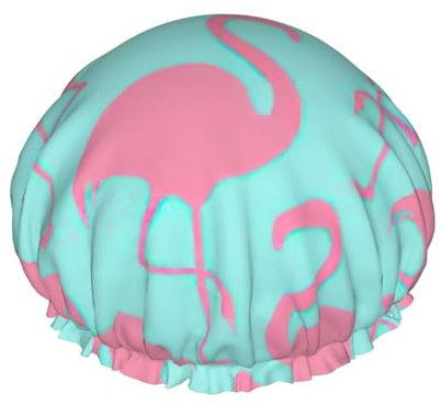 Rosa Flamingo Print Wasserdichte Duschhaube, doppellagige wasserdichte Duschhaube, wiederverwendbare Duschhaube