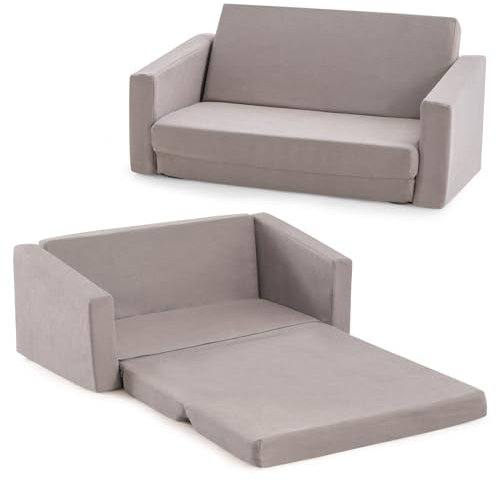 DREAMADE 2 in 1 Kindersofa, klappbare Kindersessel aus Schsumstoff, Kindercouch mit Abnehmbarer Abdeckung, Spielsofa für Kinderzimmer, Schlafzimmer, Spielzimmer (Khakigrau)