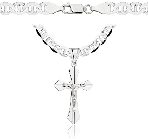 AMAR OPRAVA ketten für herren silber 925 Kreuz Kette 55 cm, panzerkette massive 925 silber, königskette- men schmuck, italienische Qualität