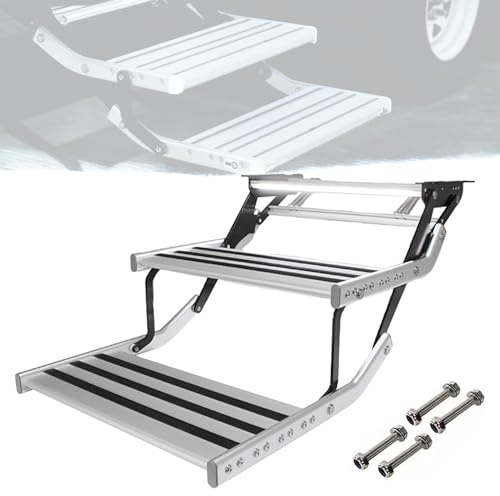 Wohnwagen Trittstufe, rutschfeste Aluminium Wohnmobil Treppe, 150 kg Tragkraft, Klappbare Manuelle Drop Down Stufe, für Reise Camping Anhänger (Size : Double Layer)