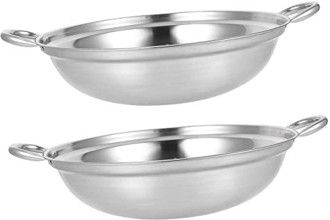 KICHOUSE Stainless Steel Anti-Spill Hot Pot with Handle 24cm Thickened Metal Cooking Pot Lightweight for Household Kitchen Use 2pcs Set