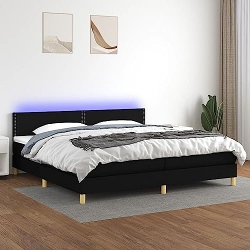 ULUYYUC Boxspringbett, Palettenbett Bodenbett Bettgestell Jugendbett Geeignet für Zimmer Mieten Wohnzimmer Wohnbereich Schlafzimmer mit Matratze & LED Schwarz 200x200 cm Stoff