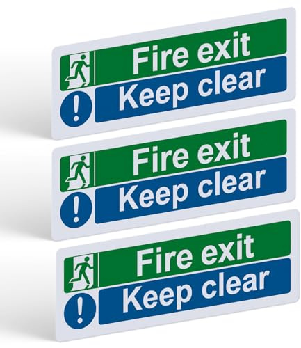 3Pcs Fire Exit Keep Clear Sign - 300mm x 100mm Vinyl Stickers | Self-Adhesive Vinyl Fire Safety Signs With Matte Finish For Commercial Buildings, Schools, Factories And Public Areas
