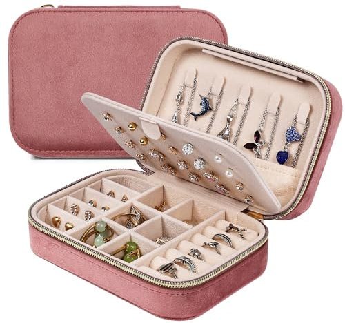 Dajasan Boite Bijoux Voyage, Boîte à Bijoux Femme, Petite Boite a Bijoux, Boîte à Bijoux Velours, Boîtes à Bijoux pour Femme, Fille, Mère, Enfants, Grand-Mère(Rose)