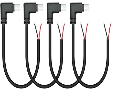 Riertostng Rechtwinklige USB C zu 2 Pin Bare Wire Open End Wire 10inch, 90 Grad USB Typ C Stecker Pigtail Stromkabel 22AWG 5V/3A, für USB C Geräte installiert oder Ersatz Reparatur DIY Kabel