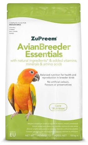 Zupreem Essentials Breeder medelstor fågelmat - fågelfoder lämplig för odlingsfåglar, NINFA-kakaduor, små kvottar och argentinska kvottar - 18 kg