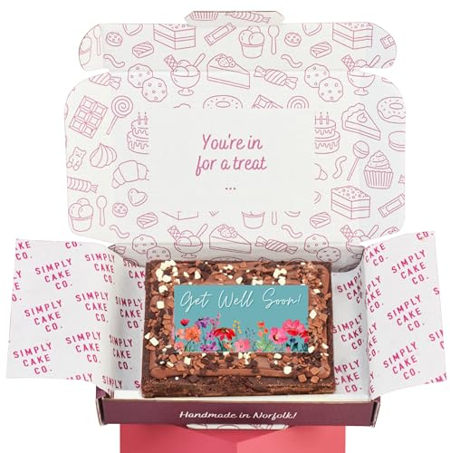 Simply Cake Co. - Get Well Soon Brownie Slab - Edible Design - Homemade Chocolate Brownie - Super Gooey & Indulgent - Flavourful - Luxury Treats - Sharing-Size Slab