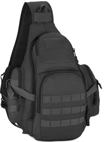 Explokit Tactical Sling Bag Mens One Strap Shoulder Backpack Fly Fishing Bag EDC Crossbody Chest Pack for Outdoor Hiking Cycling Traveling (#02-Black)