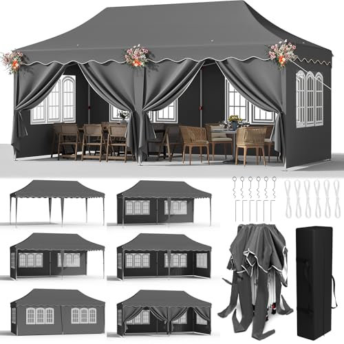 Gazebo 3x6 Pieghevole Impermeabile Esterno Con 6 Pareti Laterali, Tenda Protezione UV 50+, 12 Chiodi Rettificati e 6 Corde - Per Campeggio/Matrimoni, Grigio