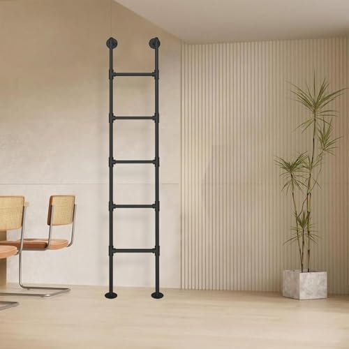An der Wand montierte Leiter/Ausstiegsleiter für Dachböden, Schwarze Not-/Feuerleiter aus Schmiedeeisen, Fluchtleiter für Fensterschacht innen und außen, gerade Leiter für Garage/Dach/Dachbo