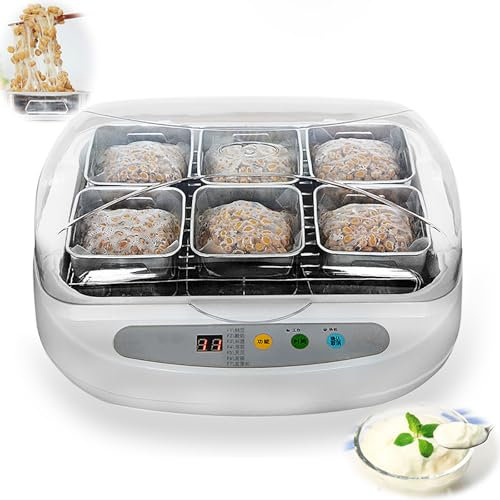 Yogurtiera elettrica per Natto Maker, con 6 vasetti di yogurt, fermentatore per Natto in acciaio inossidabile con pannello di controllo intelligente, per negozio di dolci da bar di casa, vino di riso