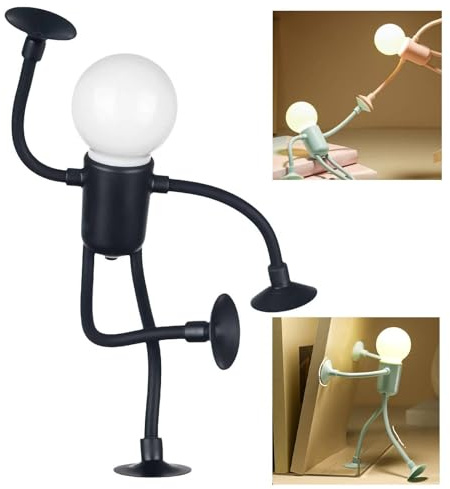 Luce notturna divertente, forma variabile, con ventosa flessibile, per fai da te, mini lampadina creativa, luci notturne creative, per camera da letto, bagno, corridoio, decorazione natalizia (nero)