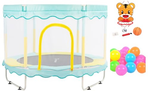 K IKIDO Kinder Trampolin, Indoor Kindertrampolin, Outdoor Kindertrampolin, Gartentrampolin 150cm - Sicherheitsnetz mit Reißverschluss, 150kg, Spielplatz für Kinder ab 2 Jahren (Blau)