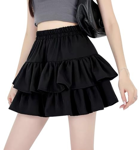 Lancry Jupe Noire à Volants Taille Haute Été, Automne
