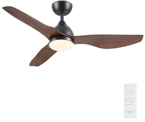Newday 116cm Deckenventilatoren Schwarz Holzig mit 3 ABS Klingen Reversibel | Ventilator Decke Leise mit Beleuchtung Dimmbar, Fernbedienung, Schlafmodus, DC-Motor für Schlafzimmer Wohnzimmer