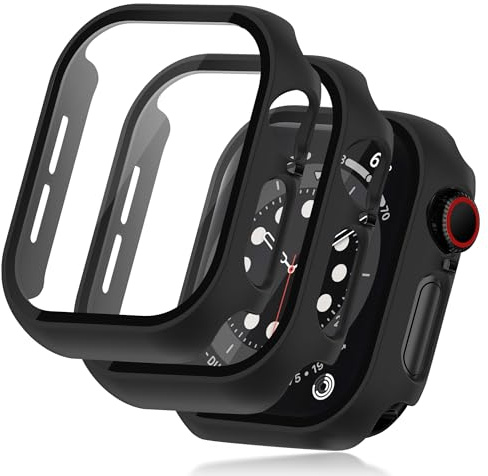 Seltureone 2 Stück Hülle für Apple Watch Series 6/5/4/SE/SE2 44mm | Schutzhülle mit Displayschutz, Hard PC 360° Rundum Anti Kratz Anti Staub Ultradünne Zubehör - Schwarz